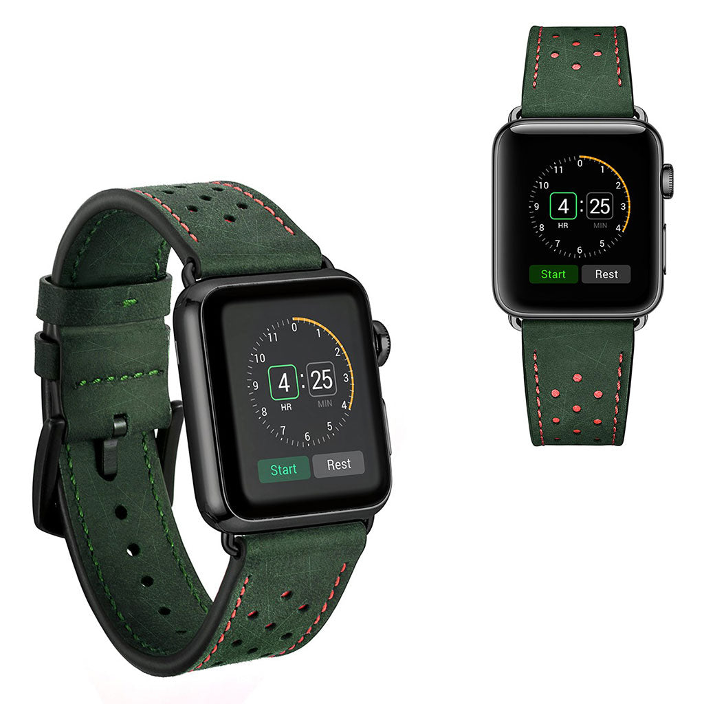 Apple Watch Series 5 40mm / Apple Watch 40mm Ægte læder Rem - Grøn#serie_2