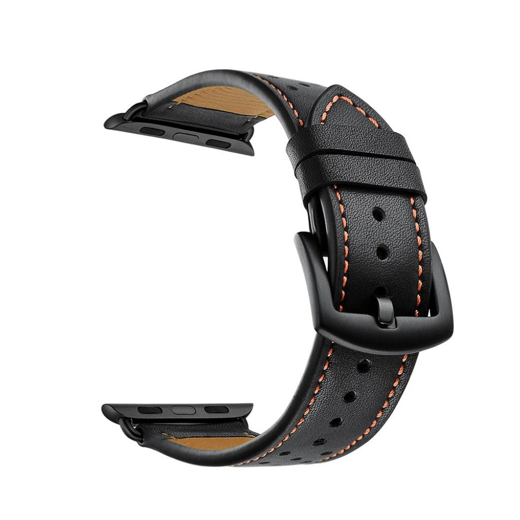 Apple Watch Series 5 40mm / Apple Watch 40mm Ægte læder Rem - Sort#serie_3