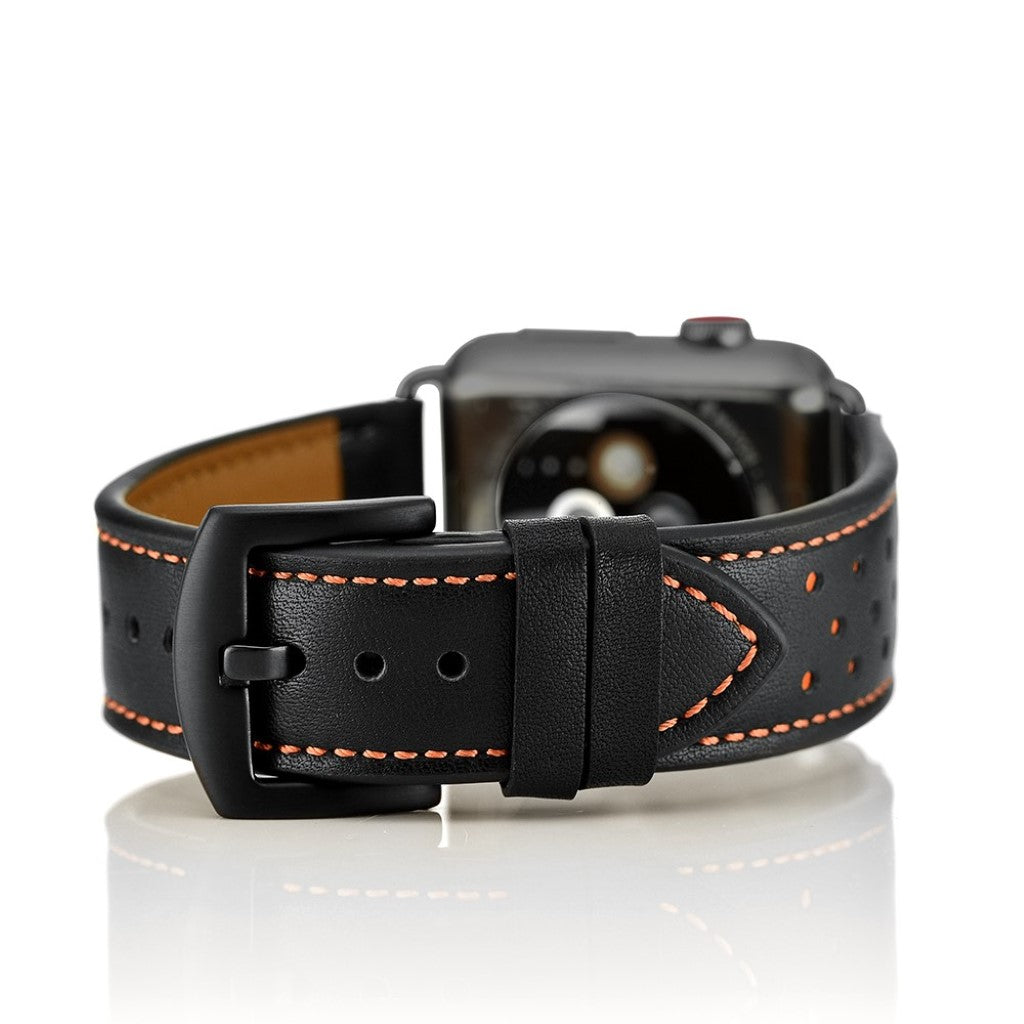 Apple Watch Series 5 40mm / Apple Watch 40mm Ægte læder Rem - Sort#serie_3