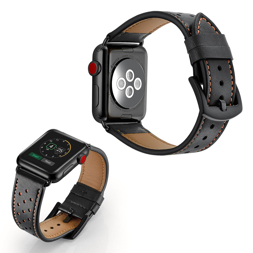 Apple Watch Series 5 40mm / Apple Watch 40mm Ægte læder Rem - Sort#serie_3