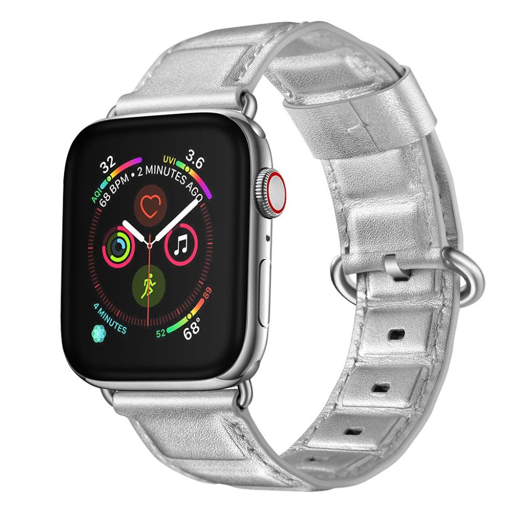 Apple Watch Series 5 40mm / Apple Watch 40mm Ægte læder Rem - Sølv#serie_2