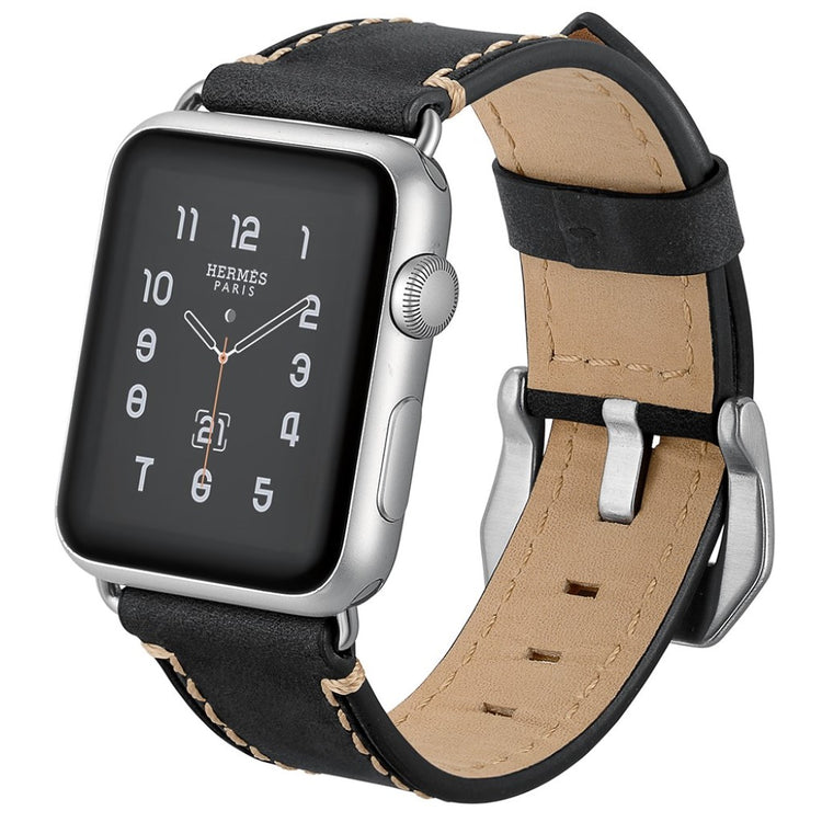 Apple Watch Series 5 40mm / Apple Watch 40mm Ægte læder Rem - Sort#serie_1
