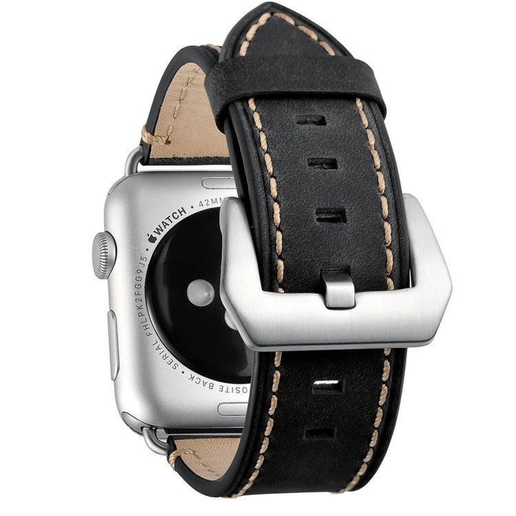 Apple Watch Series 5 40mm / Apple Watch 40mm Ægte læder Rem - Sort#serie_1