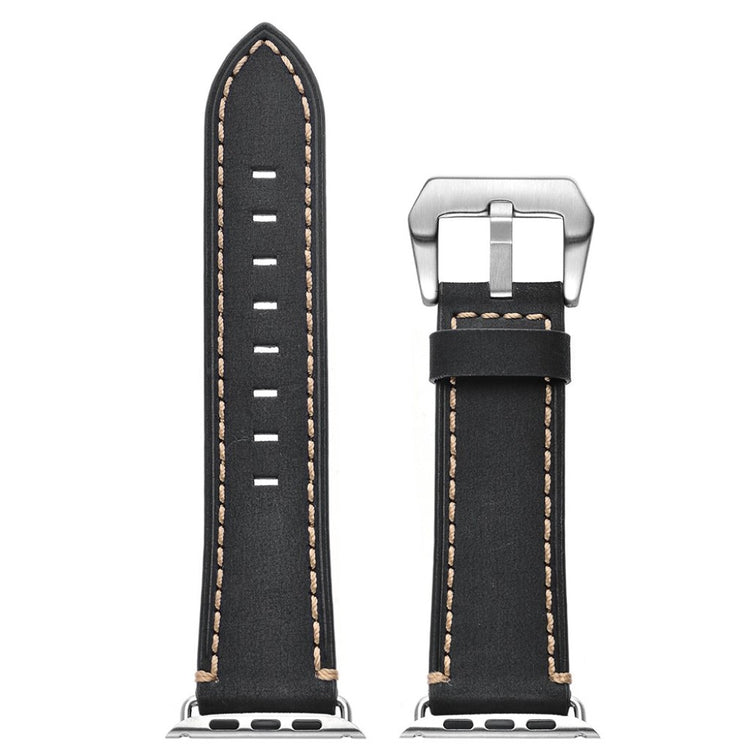 Apple Watch Series 5 40mm / Apple Watch 40mm Ægte læder Rem - Sort#serie_1