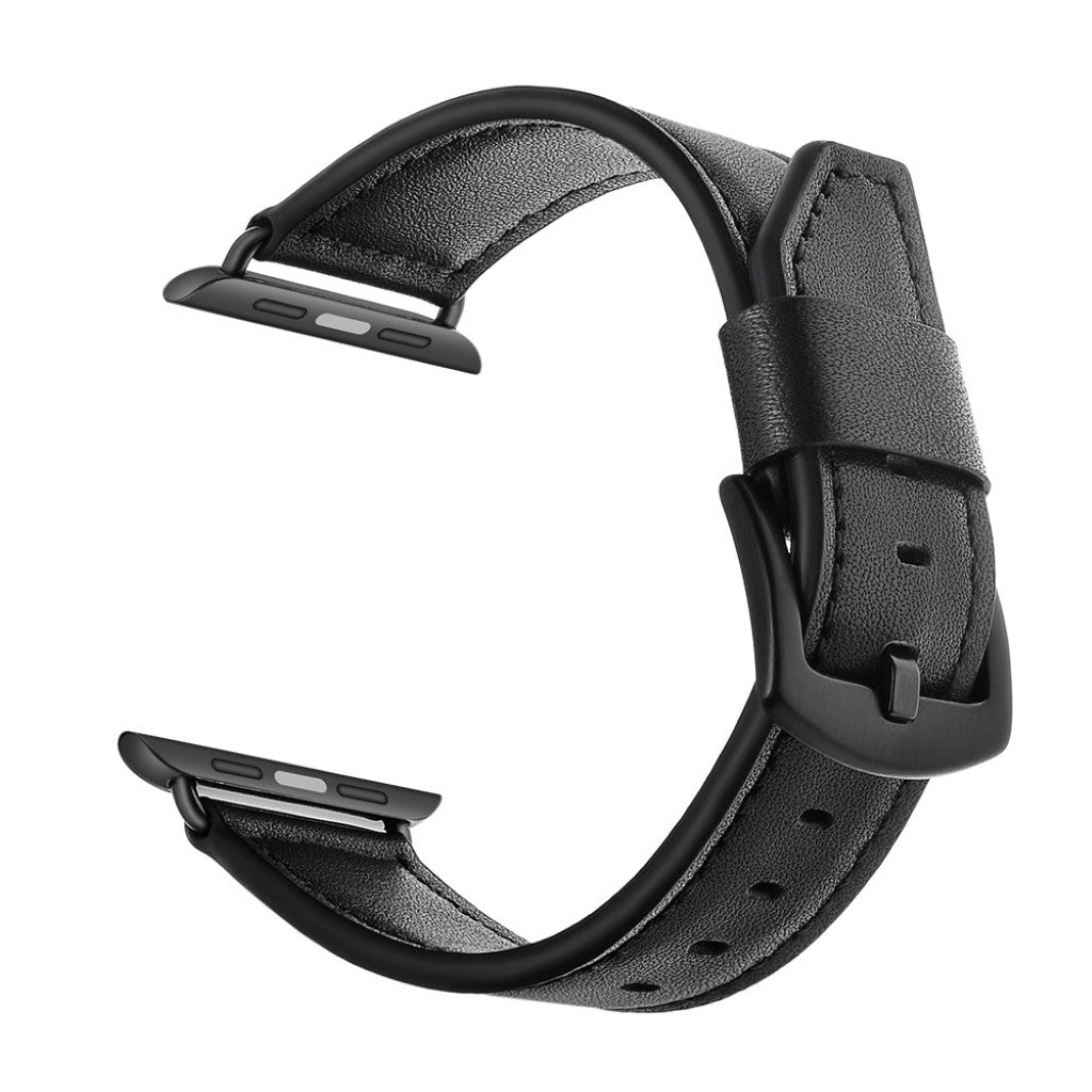 Apple Watch Series 5 40mm / Apple Watch 40mm Ægte læder Rem - Sort#serie_1