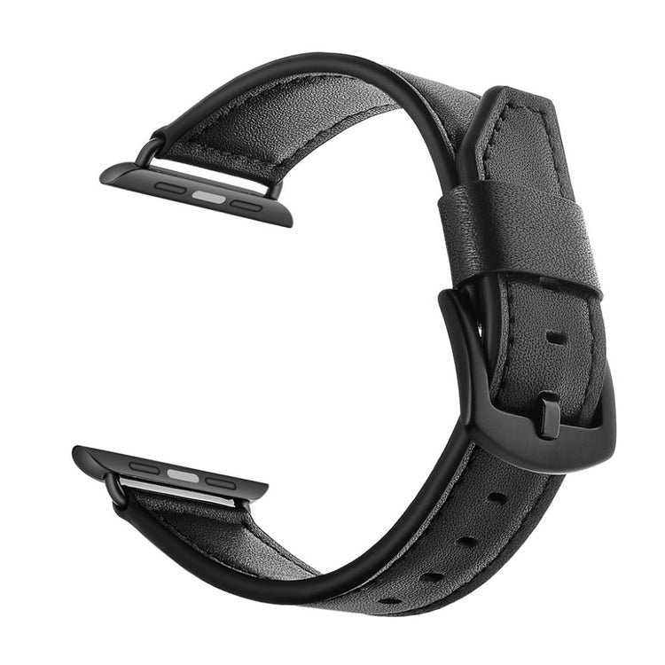Apple Watch Series 5 40mm / Apple Watch 40mm Ægte læder Rem - Sort#serie_1