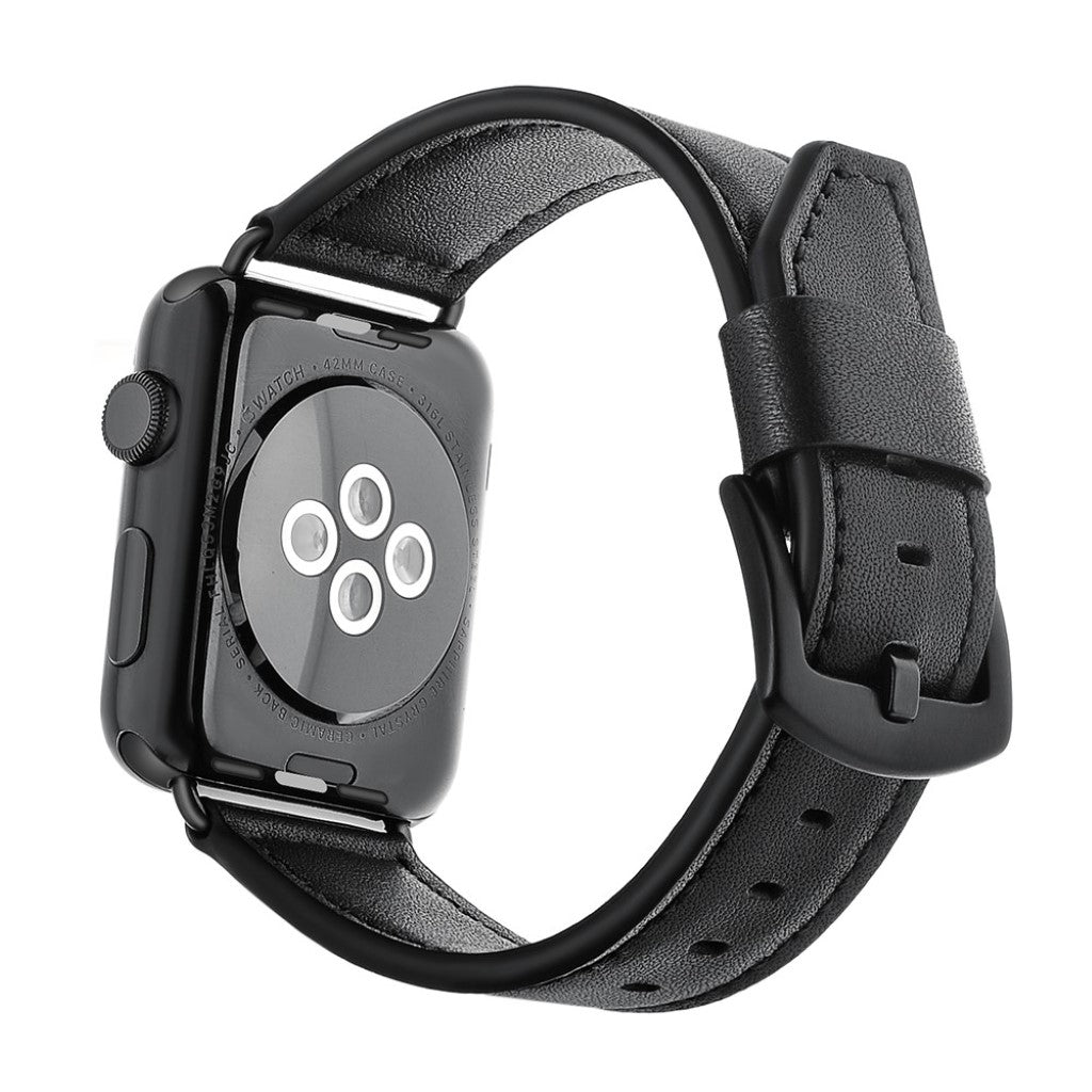 Apple Watch Series 5 40mm / Apple Watch 40mm Ægte læder Rem - Sort#serie_1
