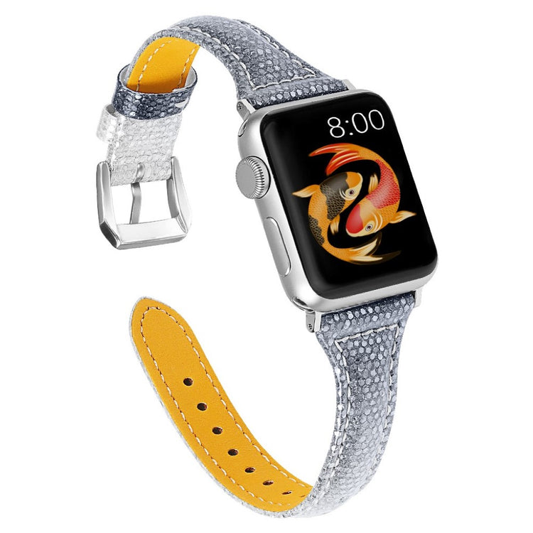 Apple Watch Series 5 40mm / Apple Watch 40mm Ægte læder Rem - Sølv#serie_3