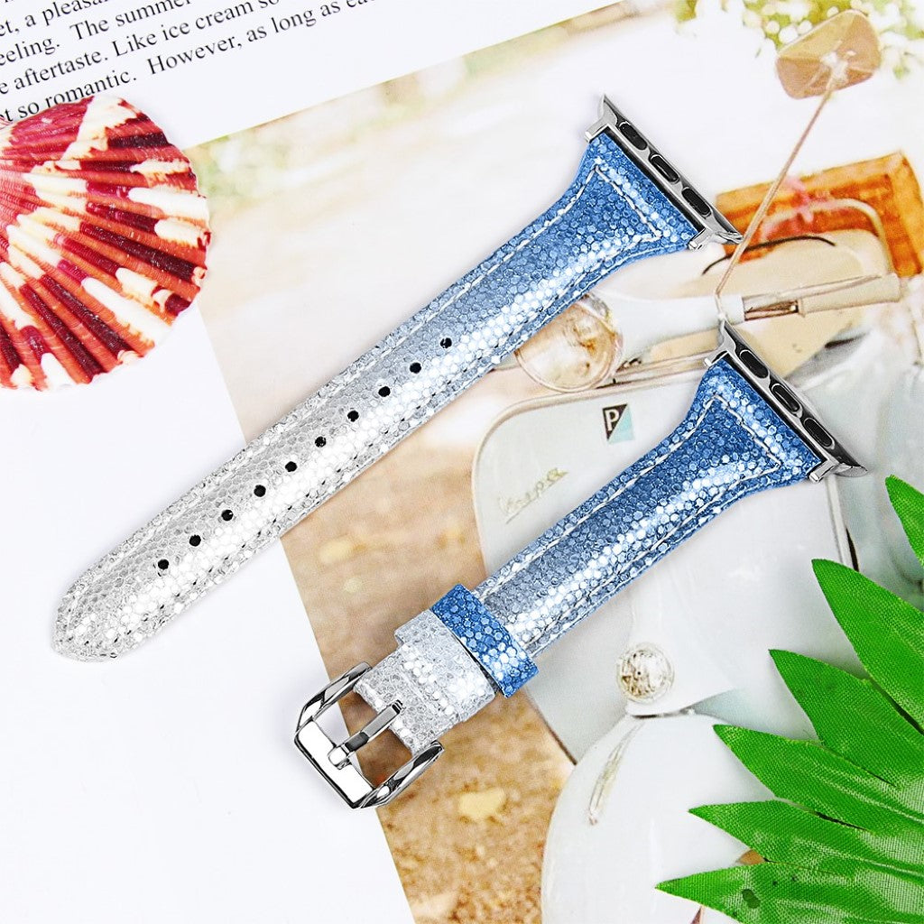 Apple Watch Series 5 40mm / Apple Watch 40mm Ægte læder Rem - Blå#serie_4