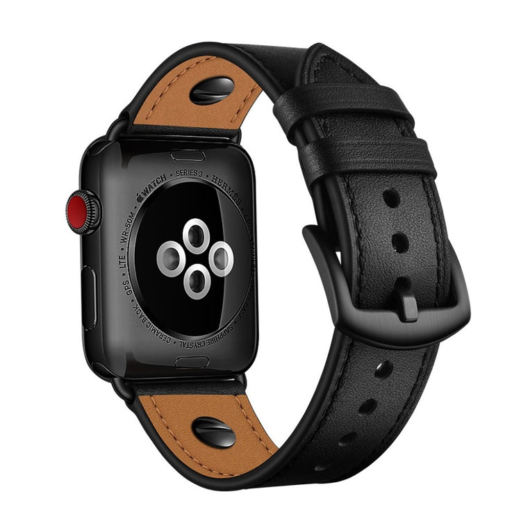 Apple Watch Series 5 40mm / Apple Watch 40mm Ægte læder Rem - Sort#serie_1