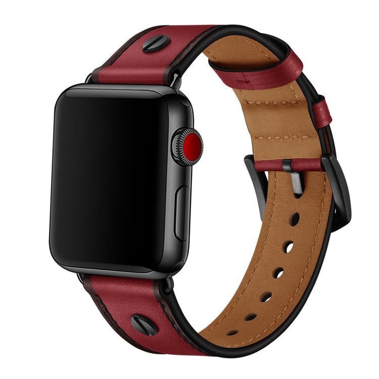 Apple Watch Series 5 40mm / Apple Watch 40mm Ægte læder Rem - Rød#serie_2