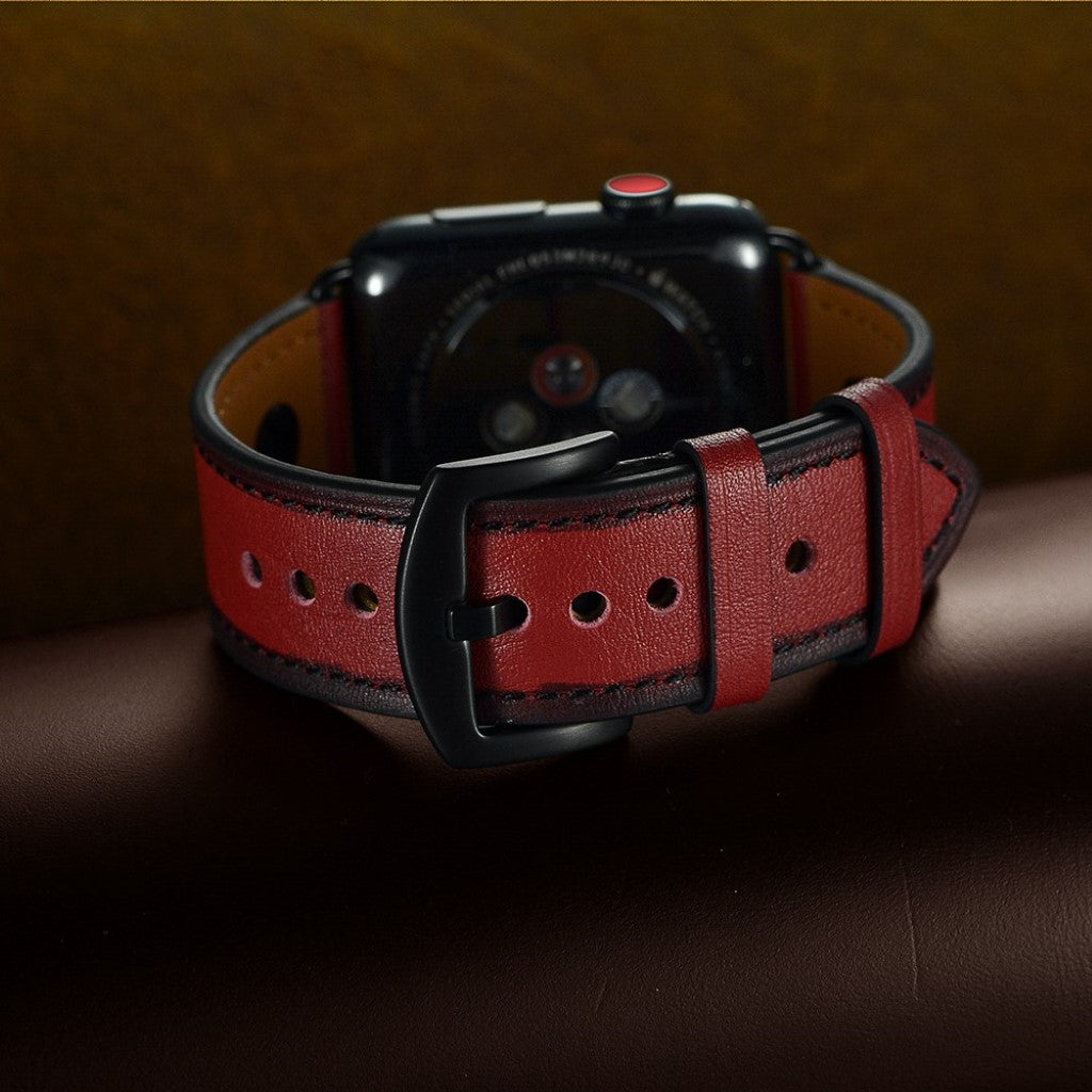Apple Watch Series 5 40mm / Apple Watch 40mm Ægte læder Rem - Rød#serie_2