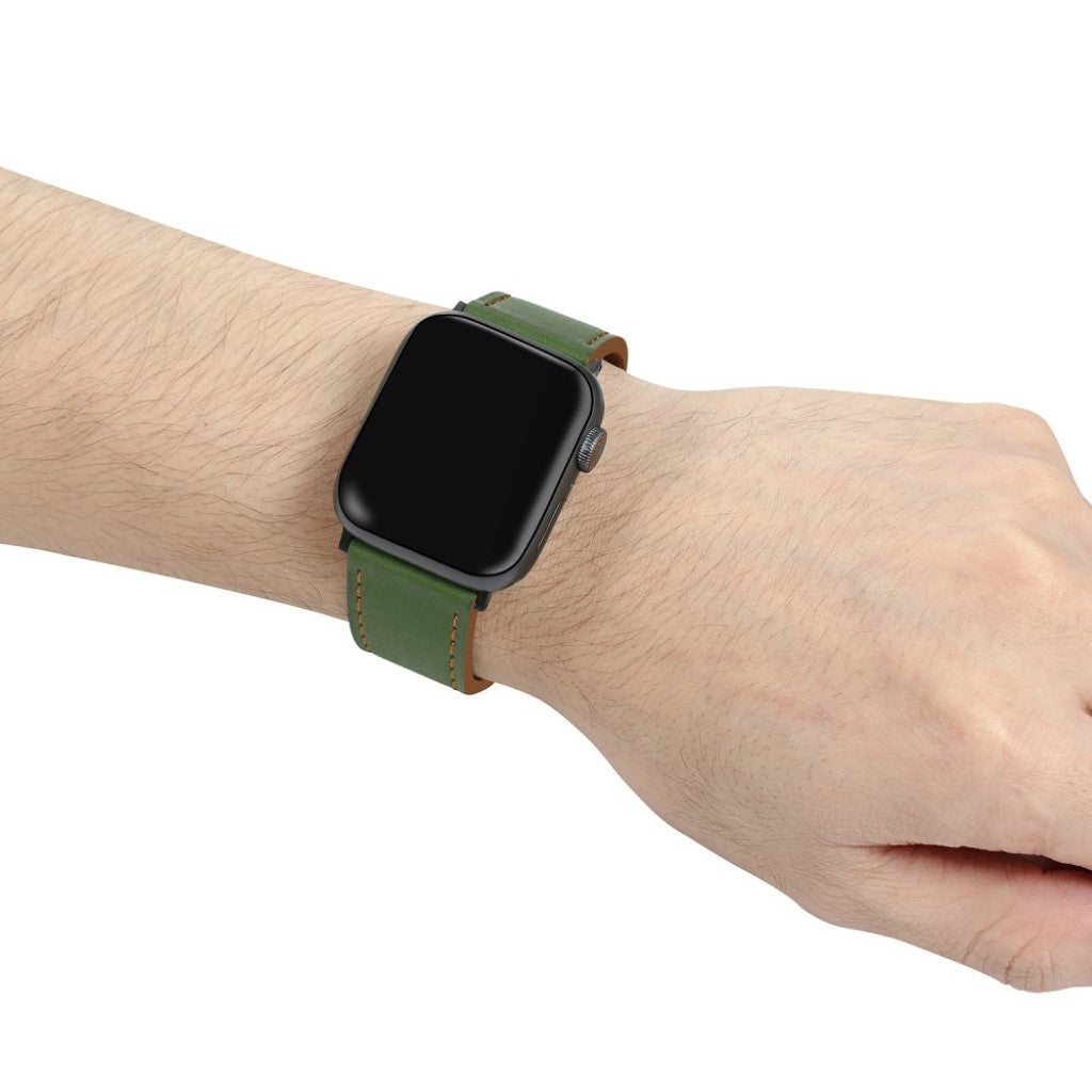 Apple Watch Series 5 40mm / Apple Watch 40mm Ægte læder Rem - Grøn#serie_1