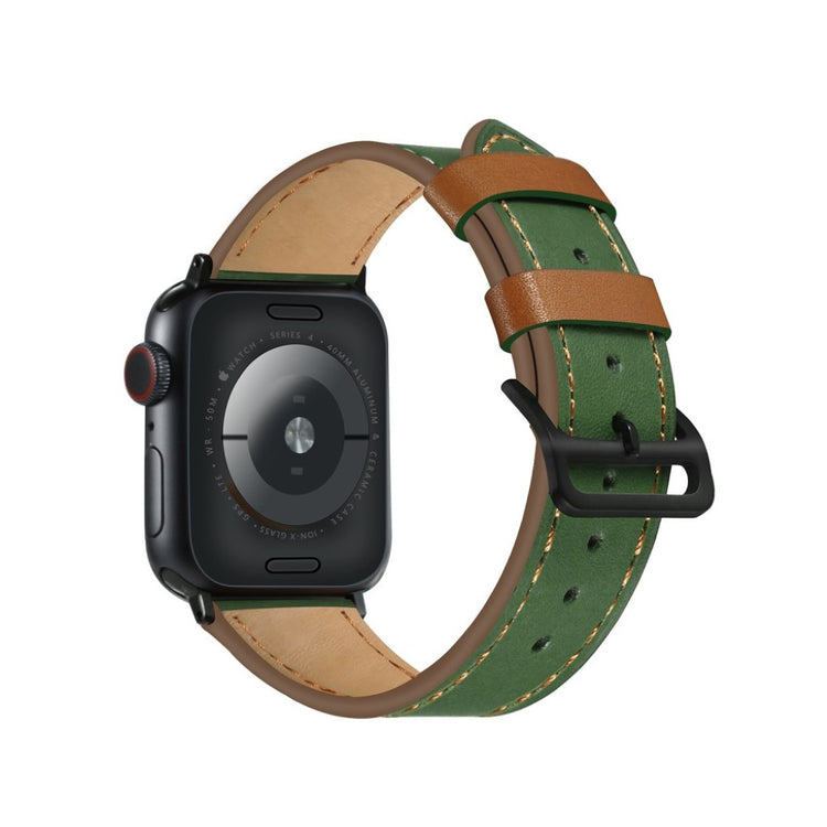 Apple Watch Series 5 40mm / Apple Watch 40mm Ægte læder Rem - Grøn#serie_1