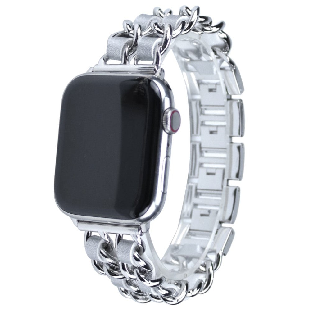 Apple Watch Series 5 40mm / Apple Watch 40mm Metal og Kunstlæder Rem - Sølv#serie_2