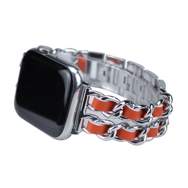 Apple Watch Series 5 40mm / Apple Watch 40mm Metal og Kunstlæder Rem - Orange#serie_3