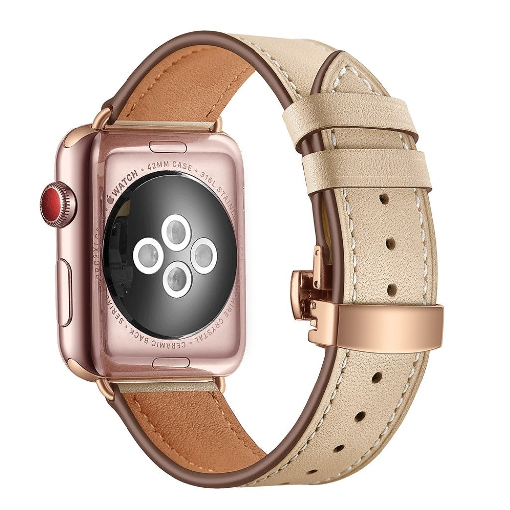 Apple Watch Series 5 44mm / Apple Watch 44mm Ægte læder Rem - Beige#serie_10