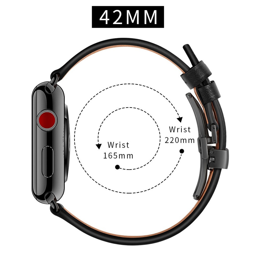 Apple Watch Series 5 44mm / Apple Watch 44mm Ægte læder Rem - Sort#serie_3