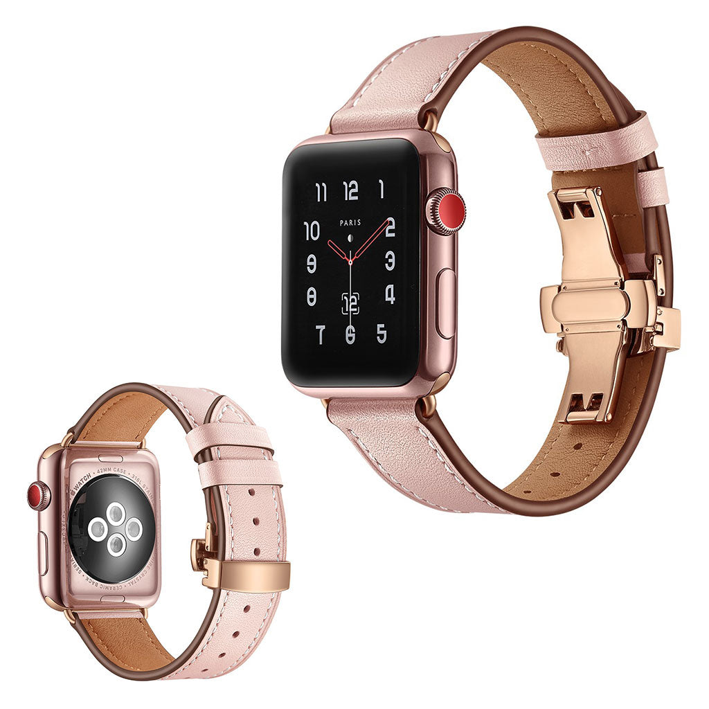 Apple Watch Series 5 44mm / Apple Watch 44mm Ægte læder Rem - Pink#serie_8