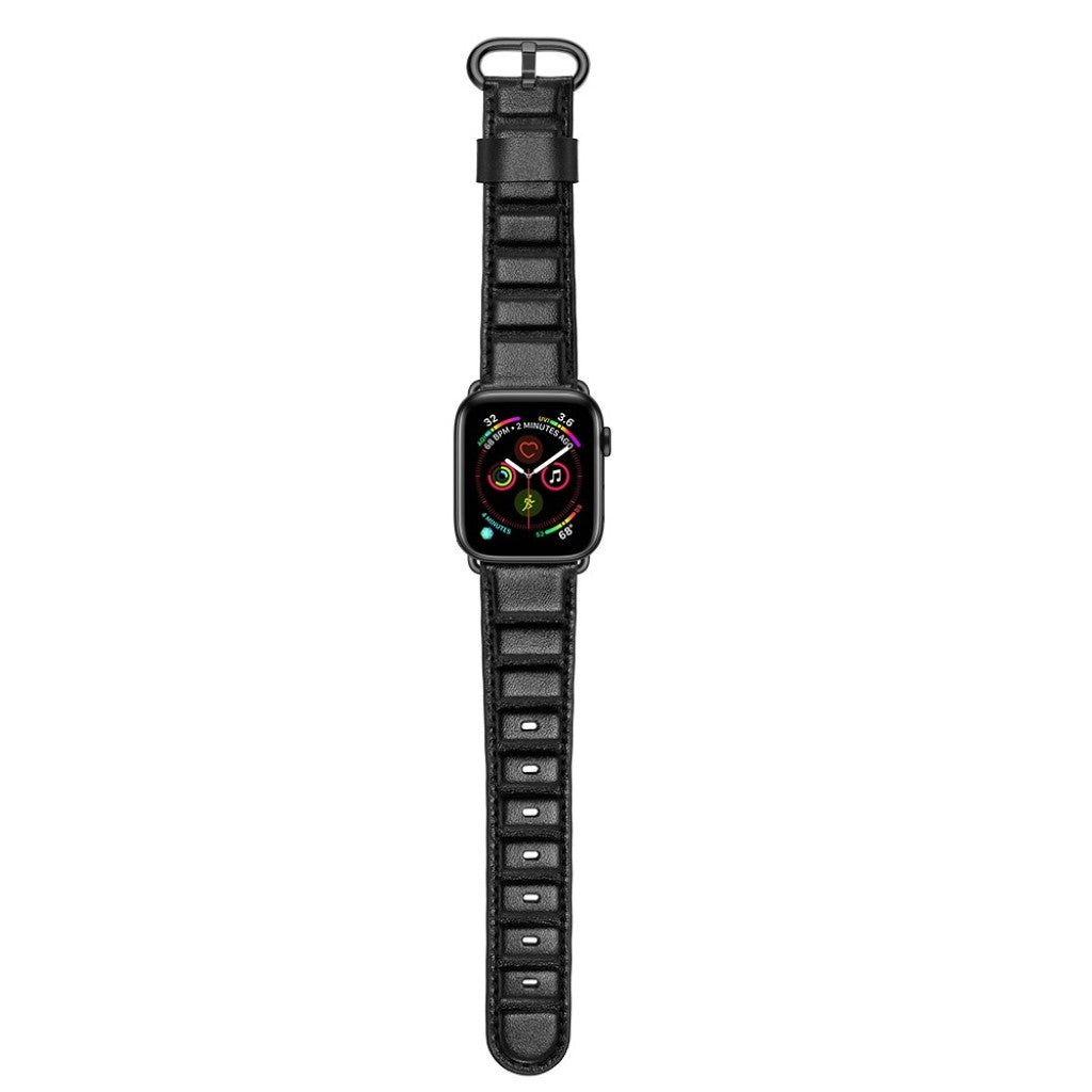 Apple Watch Series 5 44mm / Apple Watch 44mm Ægte læder Rem - Sort#serie_1