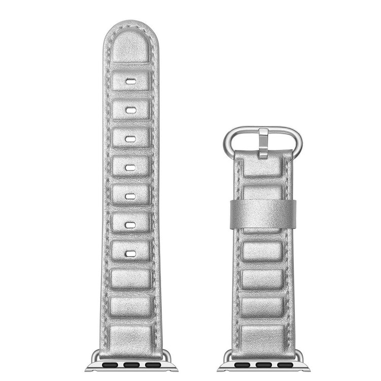 Apple Watch Series 5 44mm / Apple Watch 44mm Ægte læder Rem - Sølv#serie_2