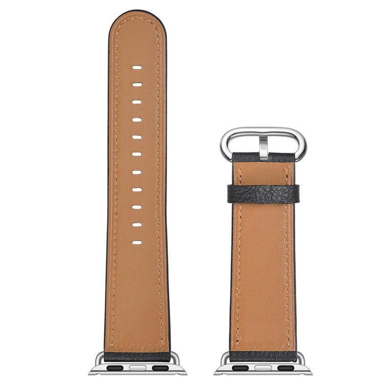 Apple Watch Series 5 44mm / Apple Watch 44mm Ægte læder Rem - Sort#serie_1