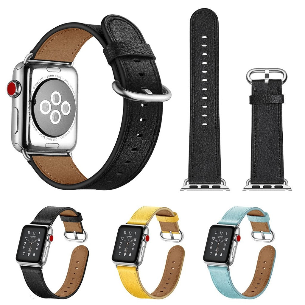 Apple Watch Series 5 44mm / Apple Watch 44mm Ægte læder Rem - Sort#serie_1