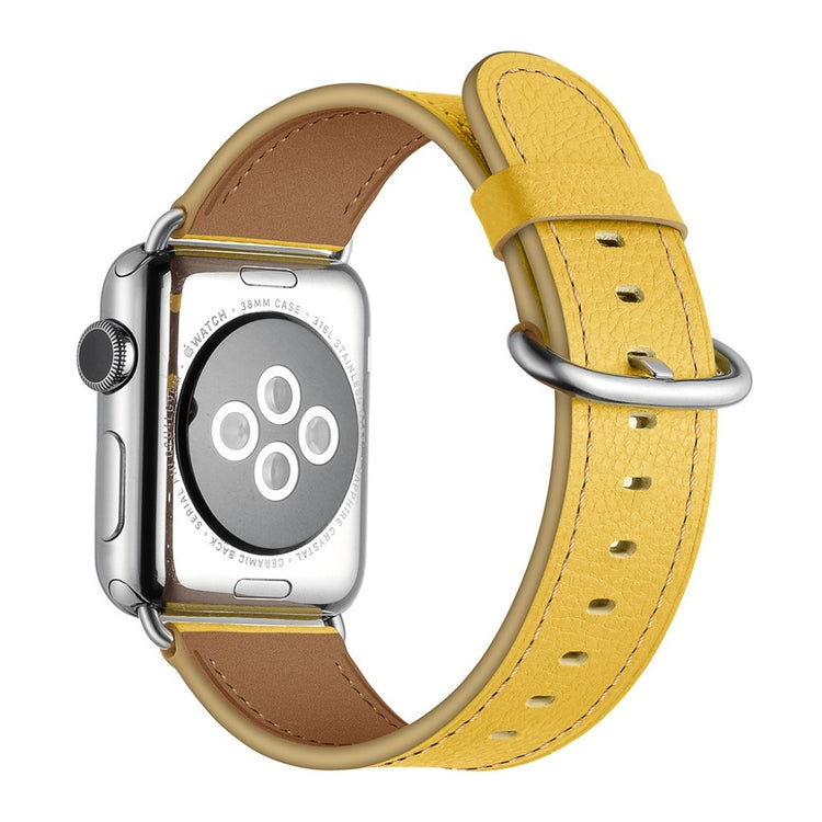 Apple Watch Series 5 44mm / Apple Watch 44mm Ægte læder Rem - Gul#serie_2