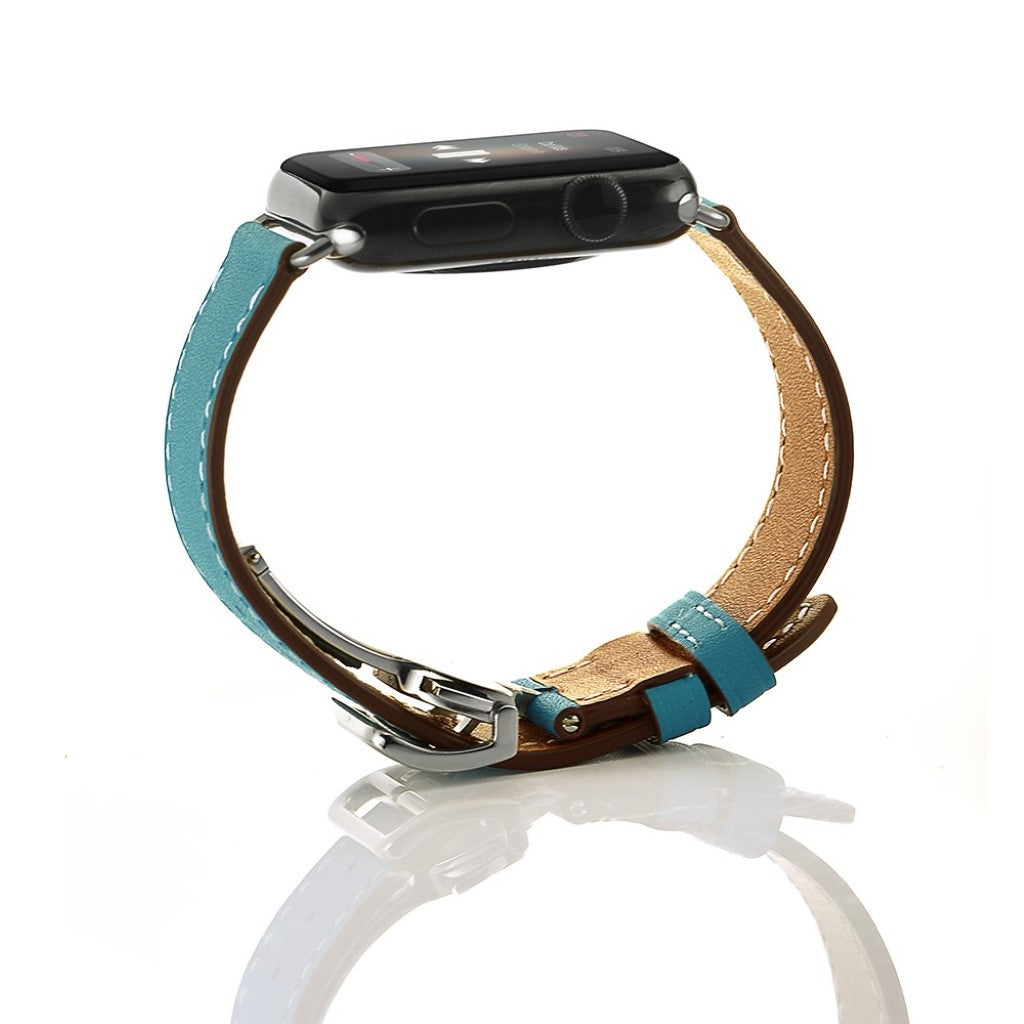 Apple Watch Series 5 44mm / Apple Watch 44mm Ægte læder Rem - Blå#serie_2