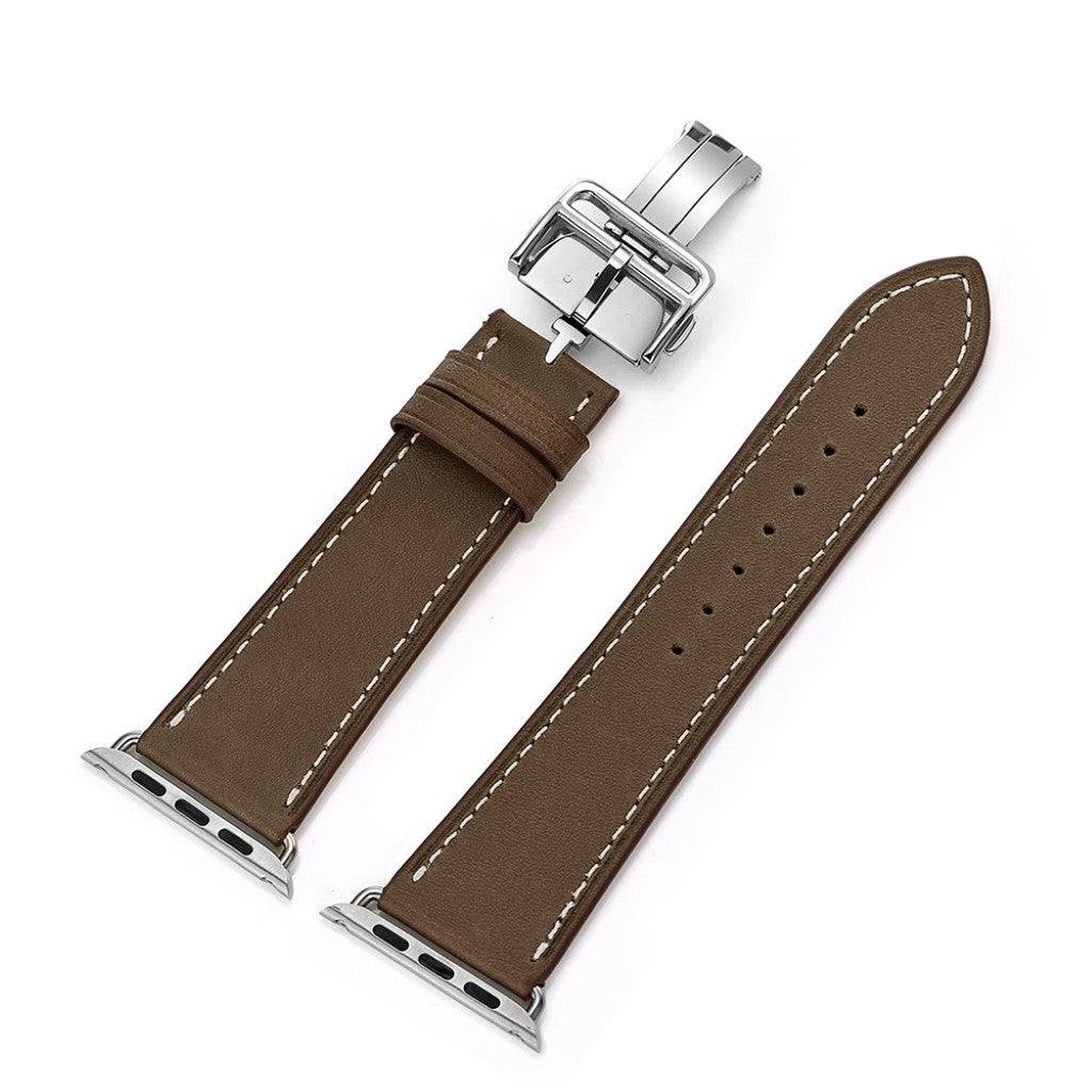 Apple Watch Series 5 44mm / Apple Watch 44mm Ægte læder Rem - Brun#serie_3