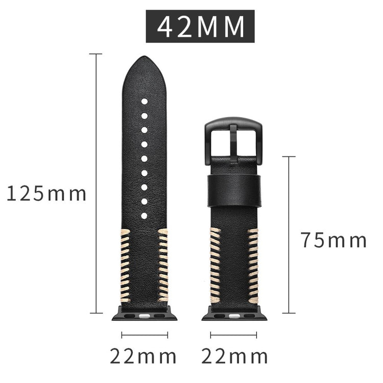 Apple Watch Series 5 44mm / Apple Watch 44mm Ægte læder Rem - Sort#serie_1