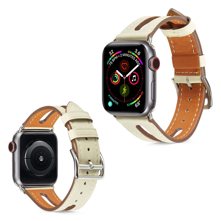 Apple Watch Series 5 44mm / Apple Watch 44mm Ægte læder Rem - Beige#serie_2