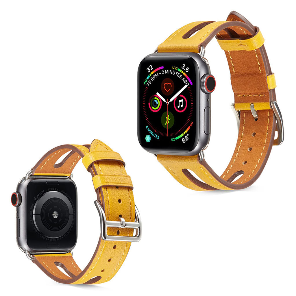 Apple Watch Series 5 44mm / Apple Watch 44mm Ægte læder Rem - Gul#serie_6