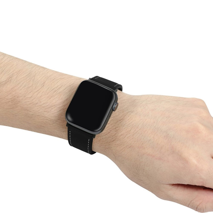 Apple Watch Series 5 44mm / Apple Watch 44mm Ægte læder Rem - Sort#serie_2