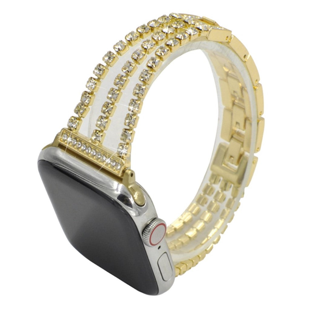 Apple Watch Series 5 44mm / Apple Watch 44mm Metal og Rhinsten Rem - Guld#serie_4