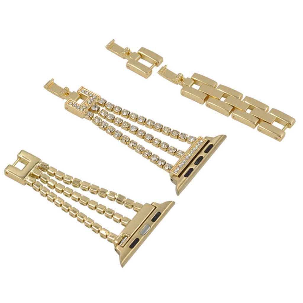 Apple Watch Series 5 44mm / Apple Watch 44mm Metal og Rhinsten Rem - Guld#serie_4