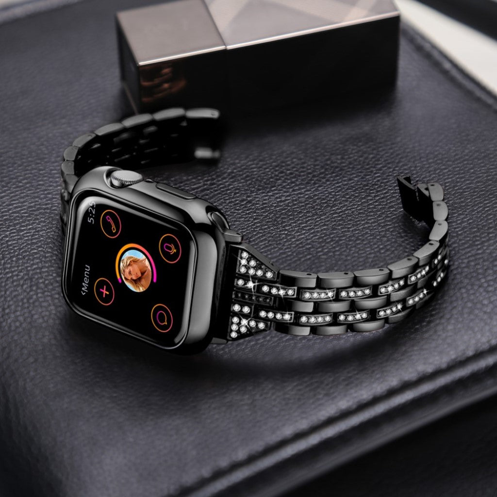 Apple Watch Series 5 44mm / Apple Watch 44mm Metal og Rhinsten Rem - Sort#serie_1