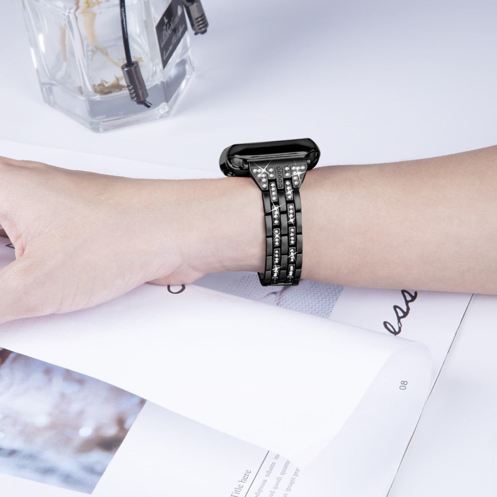 Apple Watch Series 5 44mm / Apple Watch 44mm Metal og Rhinsten Rem - Sort#serie_1