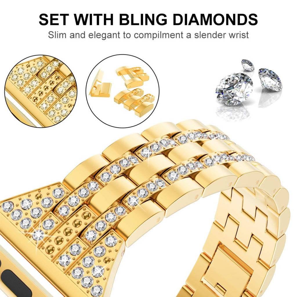 Apple Watch Series 5 44mm / Apple Watch 44mm Metal og Rhinsten Rem - Guld#serie_3