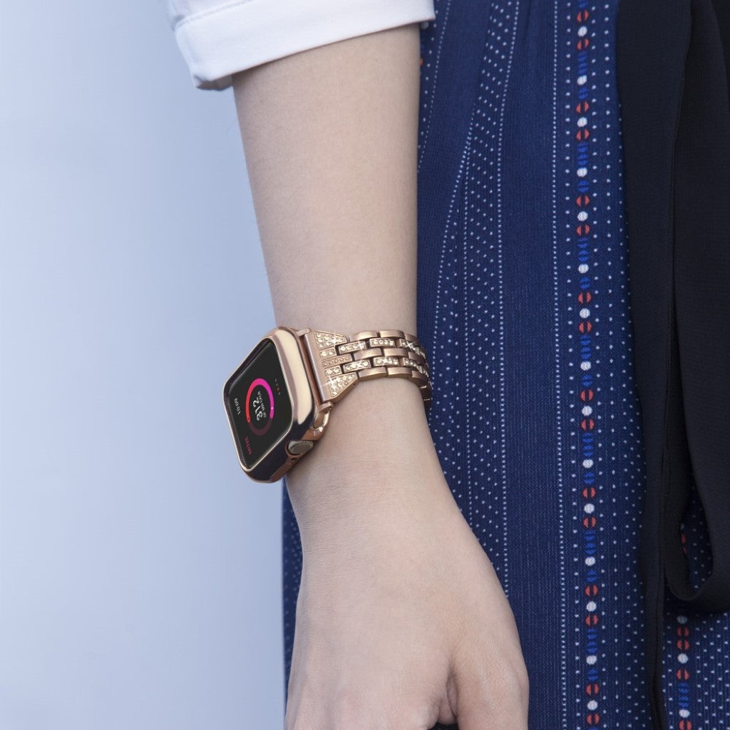 Apple Watch Series 5 44mm / Apple Watch 44mm Metal og Rhinsten Rem - Guld#serie_4