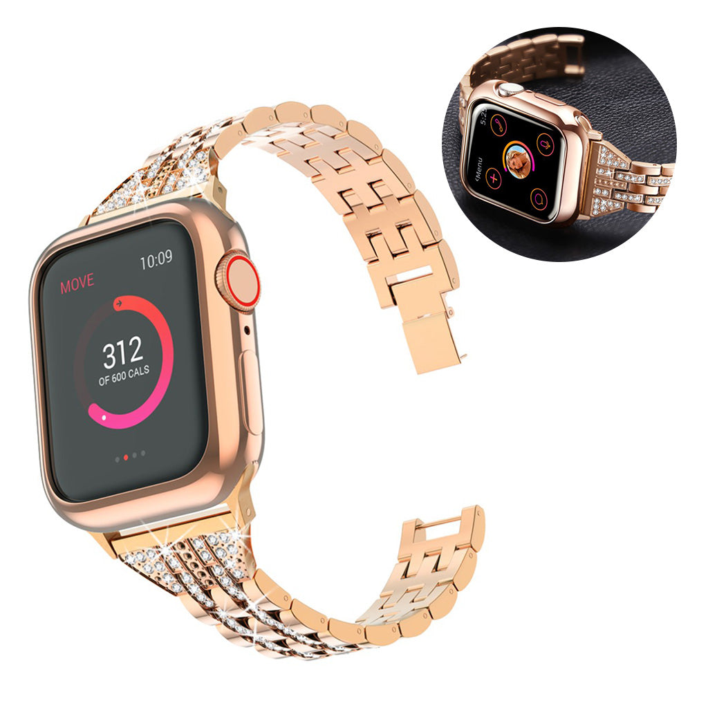 Apple Watch Series 5 44mm / Apple Watch 44mm Metal og Rhinsten Rem - Guld#serie_4