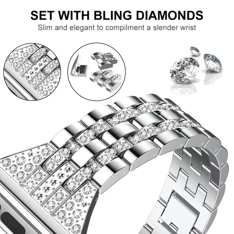 Apple Watch Series 5 44mm / Apple Watch 44mm Metal og Rhinsten Rem - Sølv#serie_5