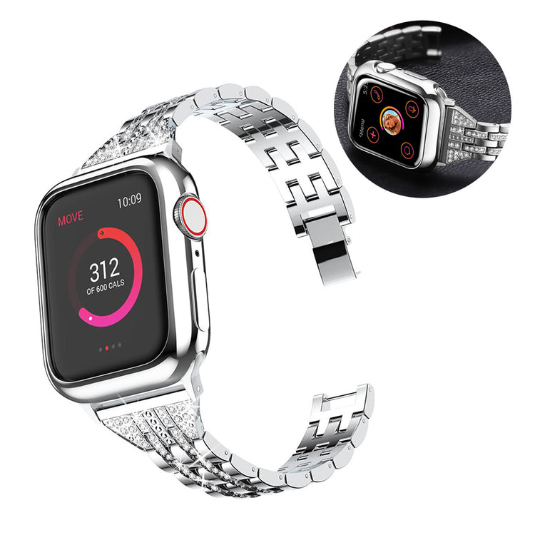 Apple Watch Series 5 44mm / Apple Watch 44mm Metal og Rhinsten Rem - Sølv#serie_5