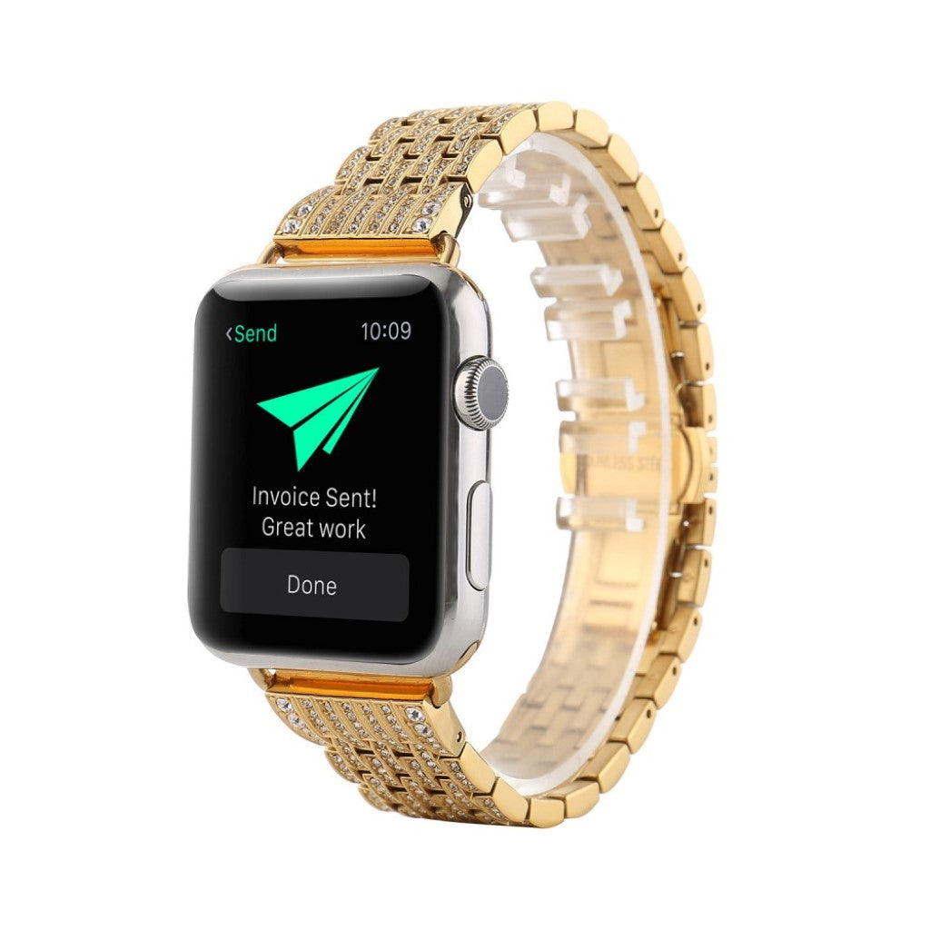 Apple Watch Series 5 44mm / Apple Watch 44mm Metal og Rhinsten Rem - Guld#serie_2
