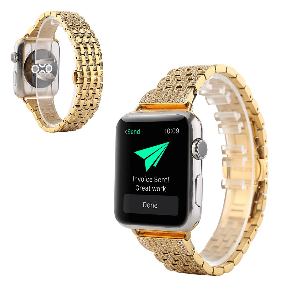 Apple Watch Series 5 44mm / Apple Watch 44mm Metal og Rhinsten Rem - Guld#serie_2