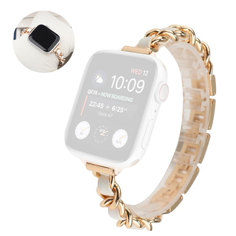 Stainless steel + leather watch band for Apple Watch Series 6 / 5 44mm - Rose Gold / White#serie_4