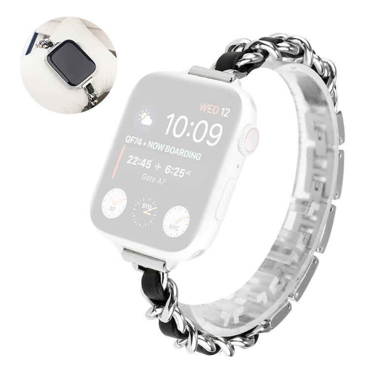 Stainless steel + leather watch band for Apple Watch Series 6 / 5 44mm - Silver / Black#serie_8