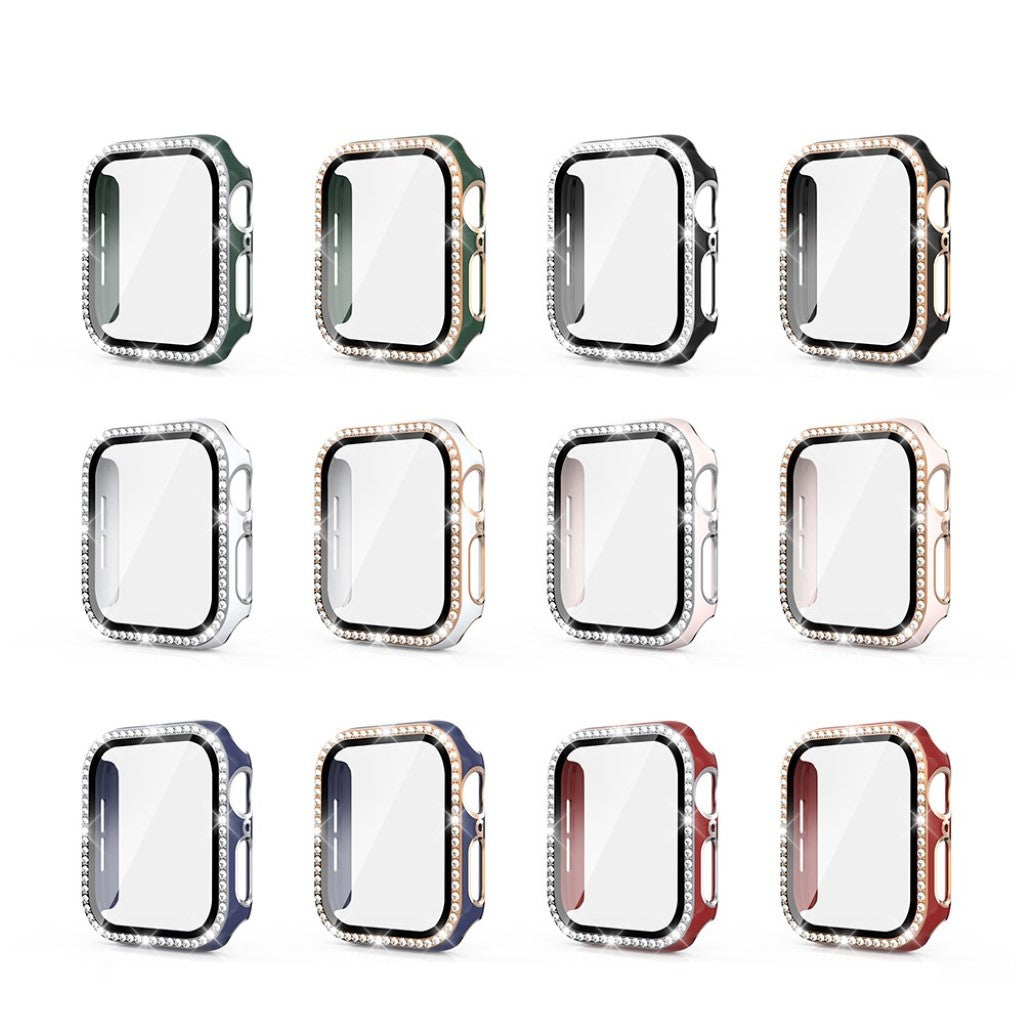 Super Fed Apple Watch 40mm Cover med Skærmbeskytter i Plastik, Rhinsten og Hærdet Glas - Blå#serie_10