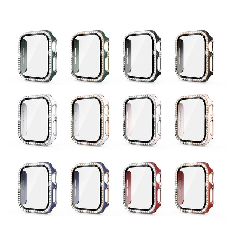 Super Fed Apple Watch 40mm Cover med Skærmbeskytter i Plastik, Rhinsten og Hærdet Glas - Grøn#serie_12