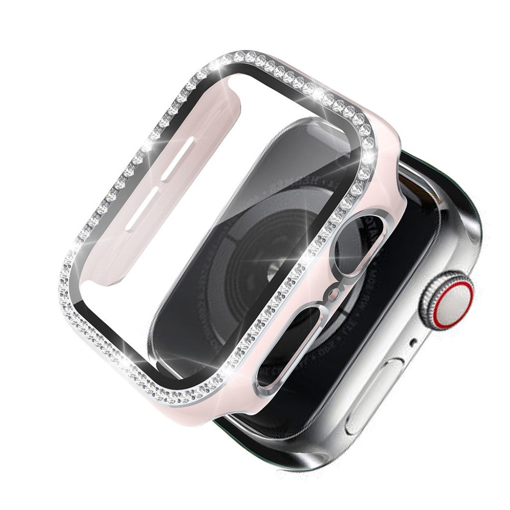 Super Fed Apple Watch 40mm Cover med Skærmbeskytter i Plastik, Rhinsten og Hærdet Glas - Pink#serie_5